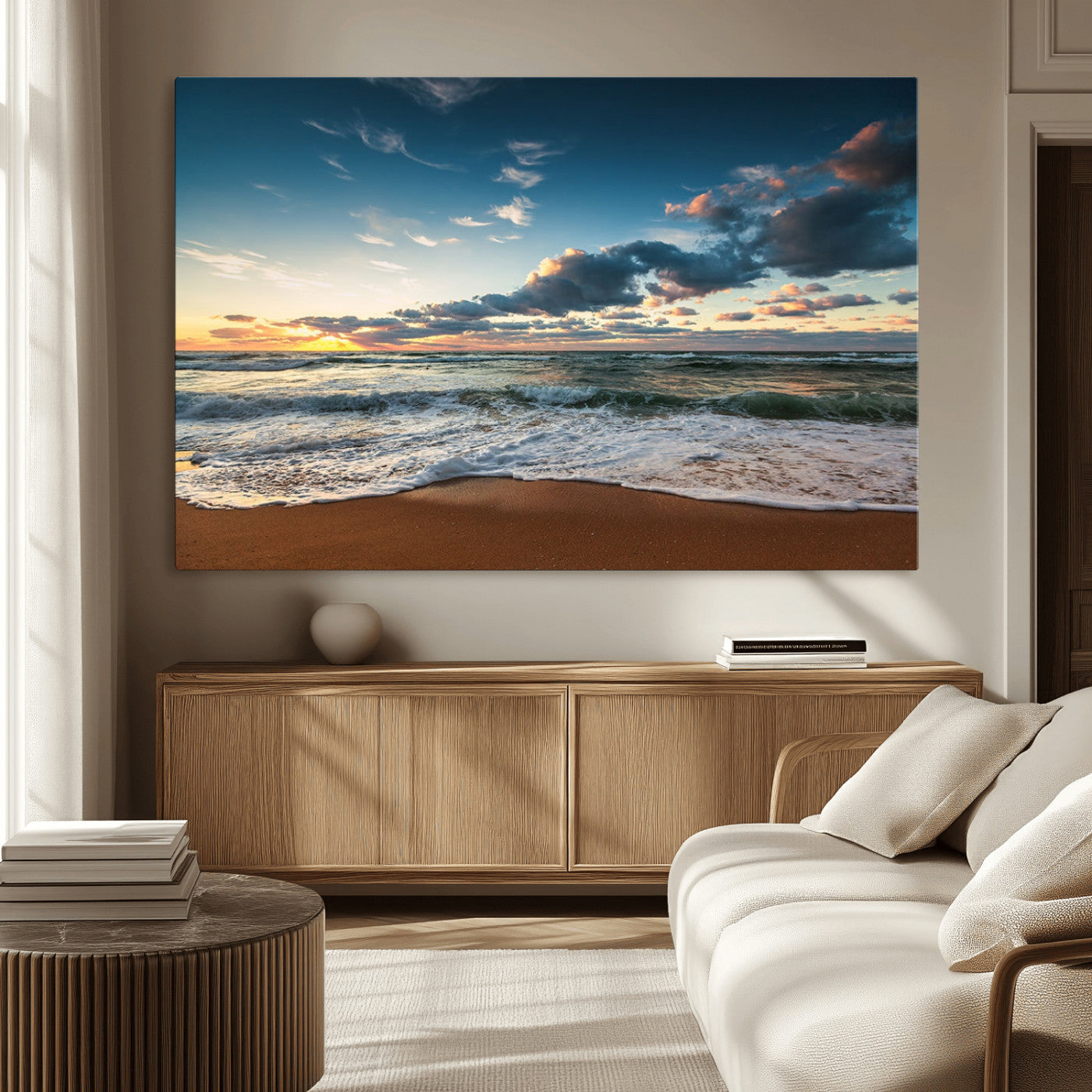 -Ocean Beach Wall Art Canvas Print Sunset Artwork Print Coastal Wall Art