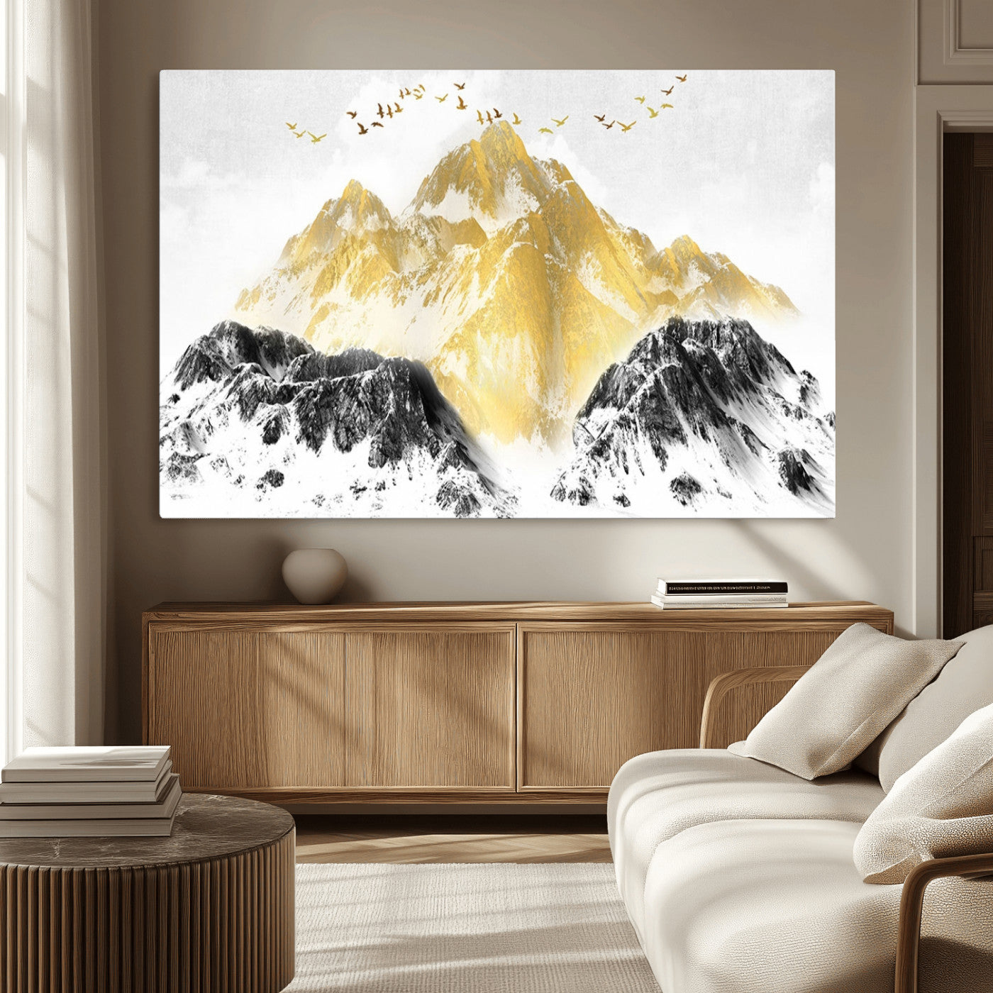 37733-MGV-CV-36X24-Golden Mountain Triptych Wall Art Canvas Print, Modern Giclee Canvas Print, Nature Landscape Decor