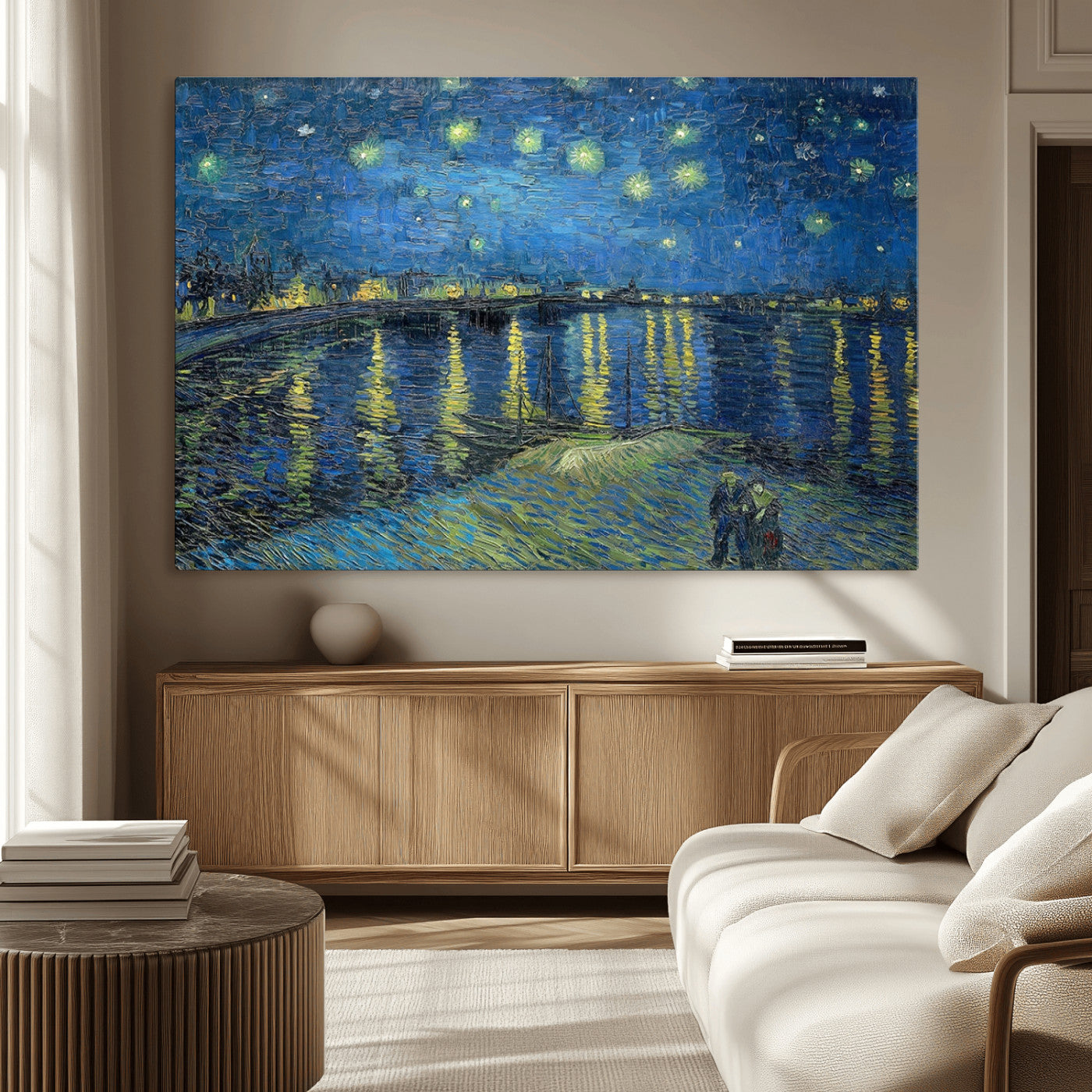 94605-MGV-CV-36X24-Vincent van Gogh Starry Night over the Rhone Abstract Wall Art Canvas, Starry Night Canvas Print