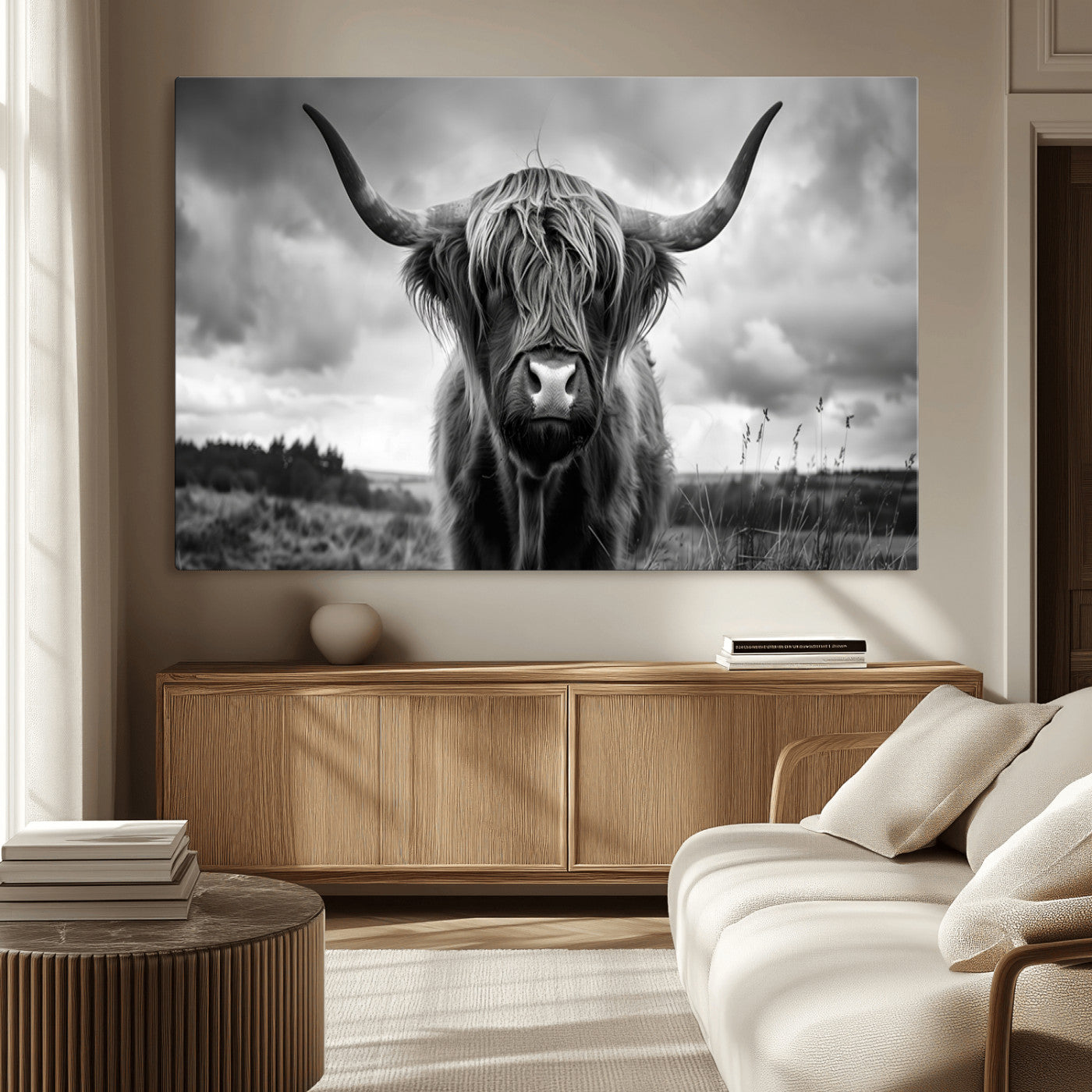 17924-MGV-CV-36X24-Scottish Cow Wall Art Canvas Print | Longhorn Wall Art | Bighorn Animal Wall Art