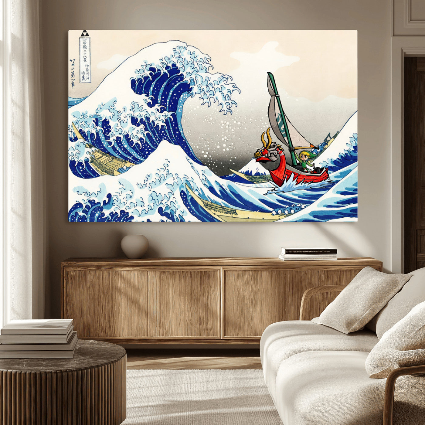 19450-MGV-CV-36X24-Katsushika Hokusai Kanagawa Giant Wave Wall Art Canvas Print | Iconic Japanese Art for Living Room