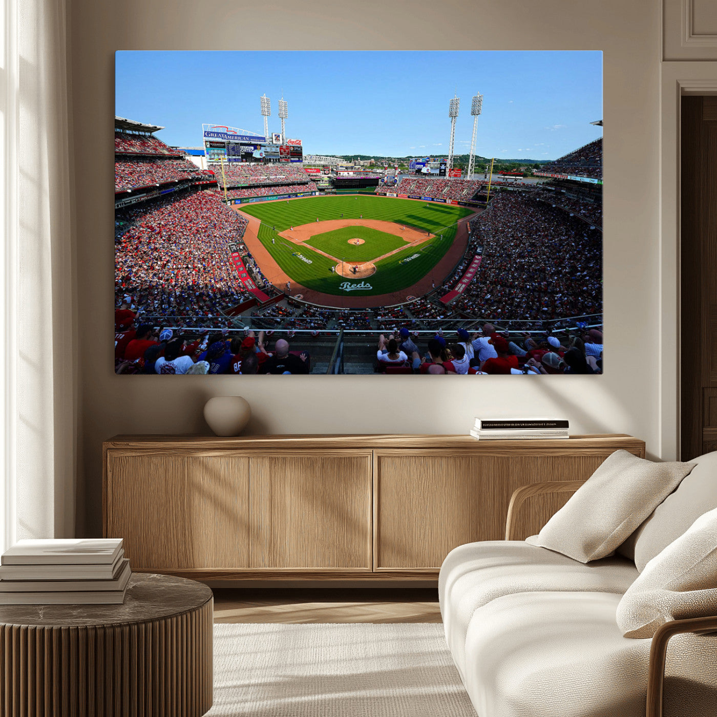 90998-MGV-CV-36X24-Cincinnati Reds Baseball Canvas Print - Great American Ball Park Stadium Wall Art Canvas Print