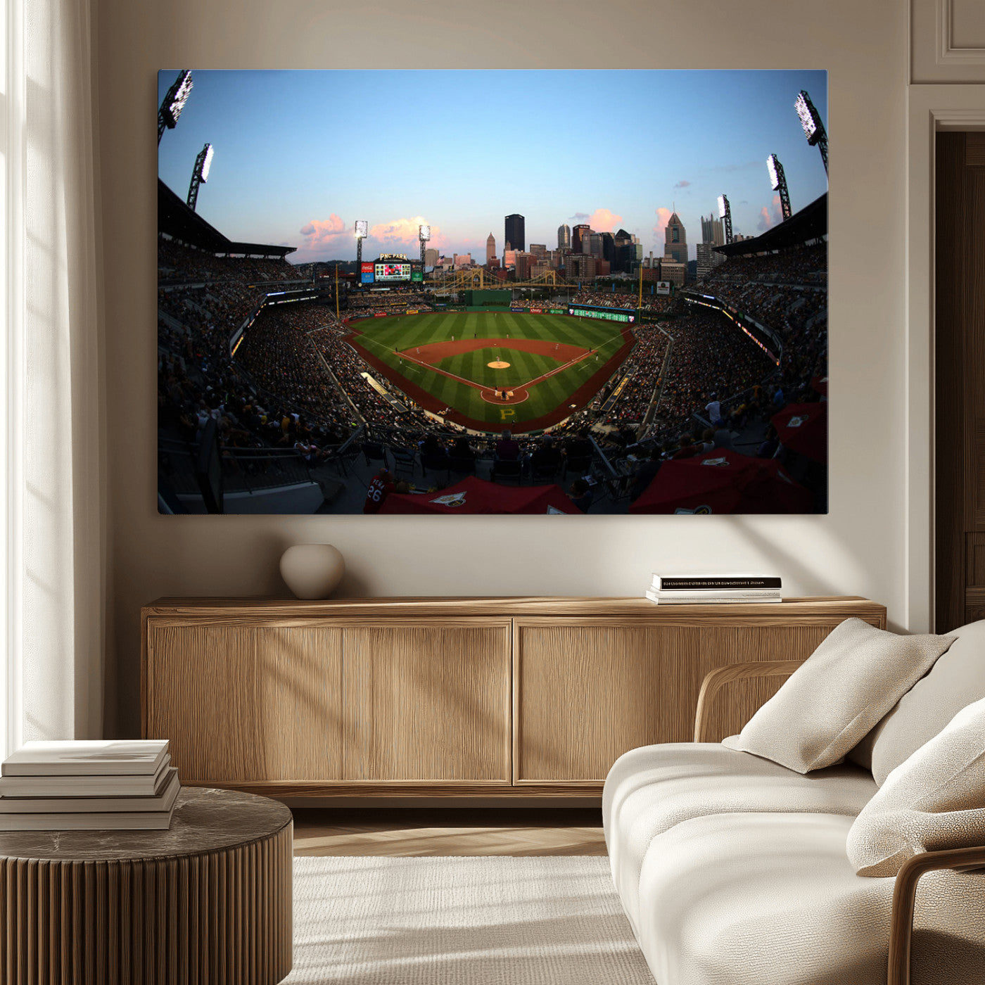 -PNC Park Evening Game Triple Canvas Wall Art - Pittsburgh Pirates MLB Match - PNC Park Stadium Wall