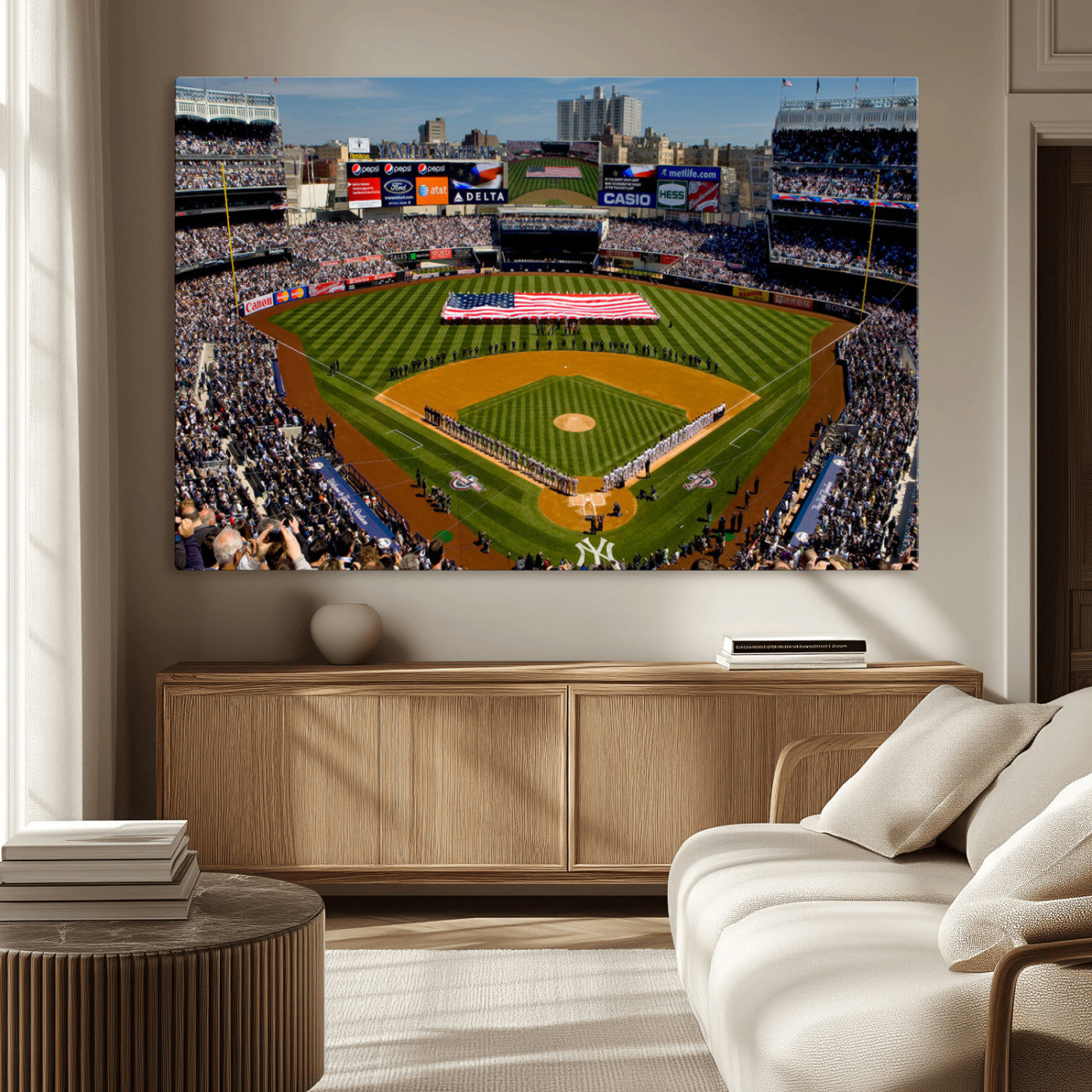 20879-MGV-CV-36X24-Yankee Stadium New York Wall Art Print | 3-Panel Canvas Print of Yankees Baseball Stadium | Large
