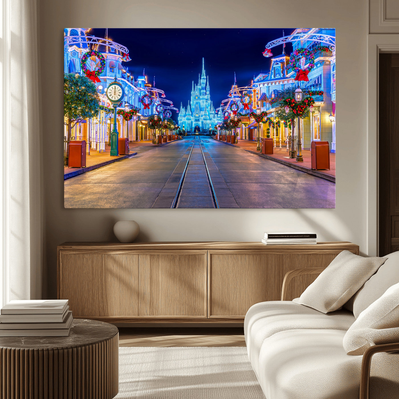 12470-MGV-CV-36X24-Disney Castle Wall Art – Large Magic Kingdom Canvas Artwork, Fairytale Design, Kids Room Christmas Decor for Home, Office