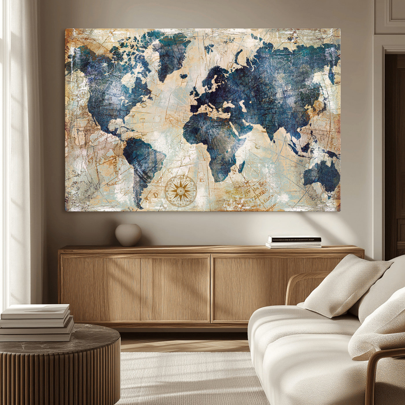 84561-MGV-CV-36X24-Push Pin World Map Canvas Print – Framed Wall Art for Couples, Travel Tracker Map, Anniversary Gift for Home Decor