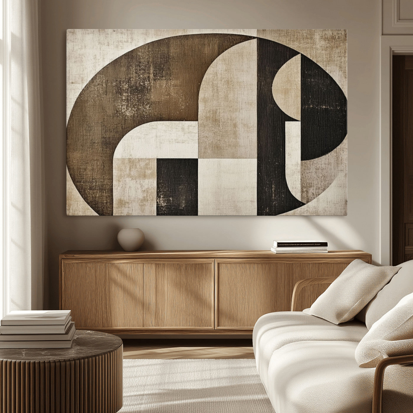 44796-MGV-CV-36X24-Wabi Sabi Abstract Wall Art | Geometric Modern Minimalist Canvas Print with Neutral Mid Century Art