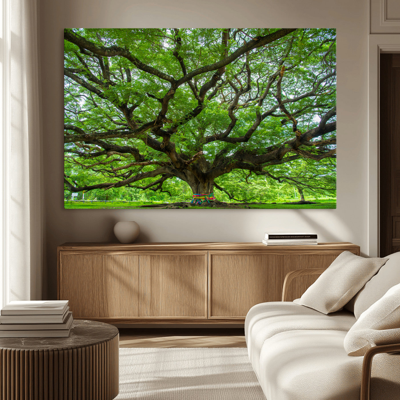 16118389-MGV-CV-36X24-Angel Oak Tree Wall Art Canvas Print – Framed Majestic Woodland Scene with Rustic Oak Artwork for Home, Office, Living Room