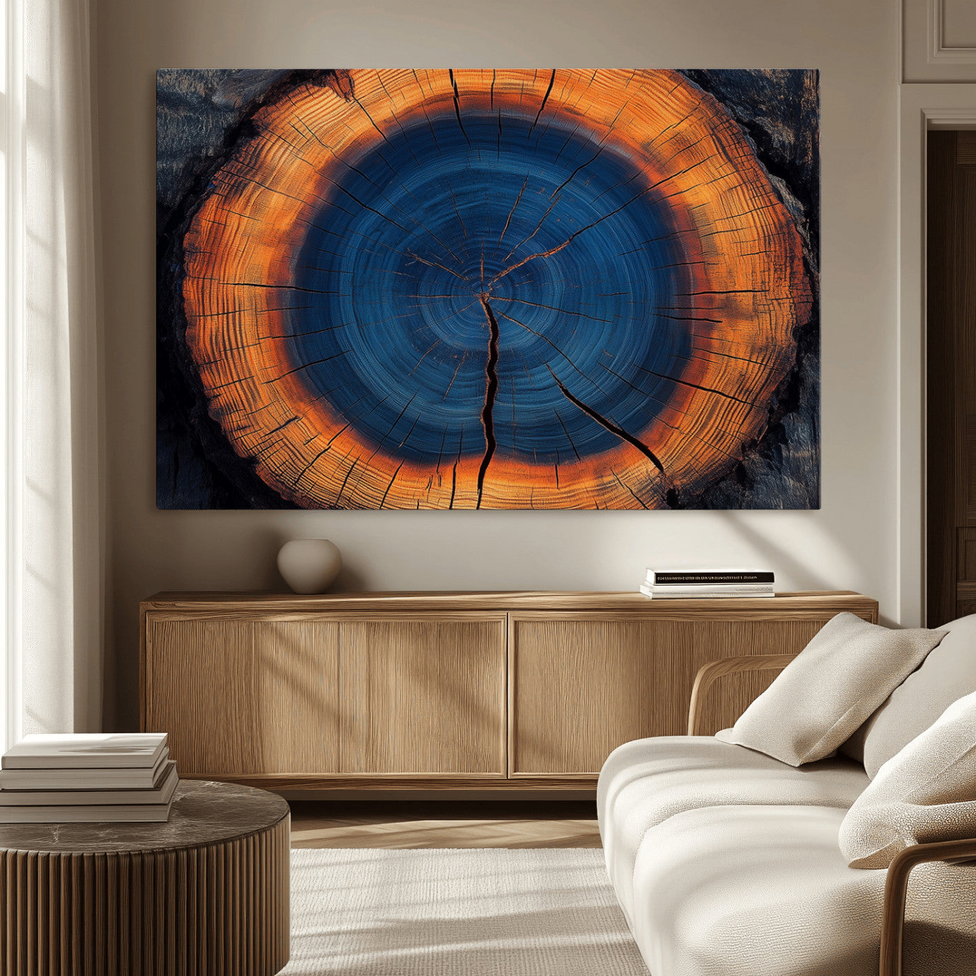 MGV-CV-36X24 - Abstract Tree Ring Wall Art Print, Natural Rustic Wood Texture Canvas Print, Framed Tree Ring Printing, Wood Tree Stump Artwork Canvas Print