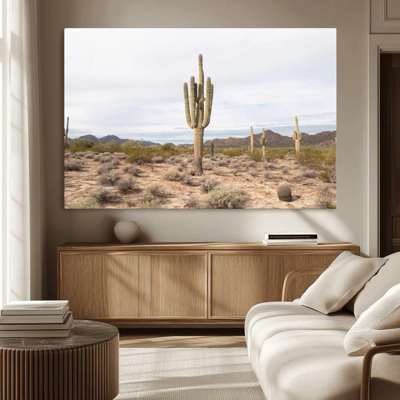 MGV-CV-36X24 - Saguaro Cactus Wall Art Canvas Print, Framed Desert Cactus Art Picture Print, Earthy Desert Perfect Southwestern Boho Decor Artwork