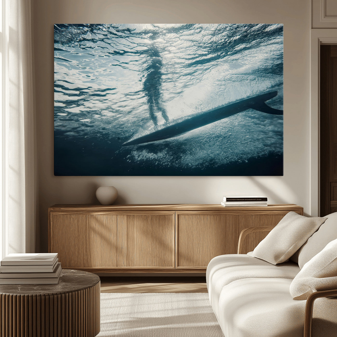 MGV-CV-36X24 - Submerged Surf Wall Art Canvas Print, Framed Underwater Perspective Art Picture Print, Ocean Surf Perfect Coastal Adventure Decor Artwork