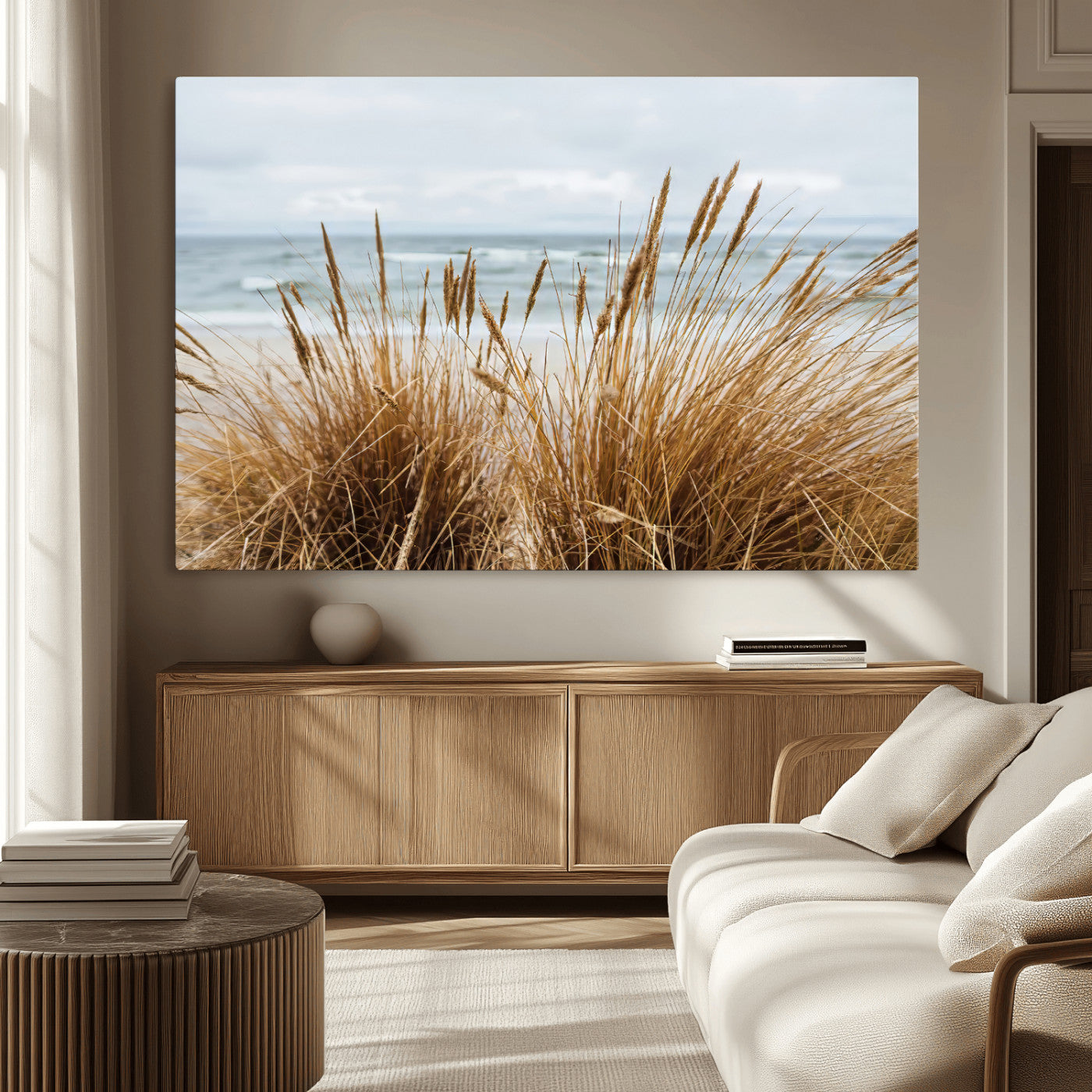14270839-MGV-CV-36X24 - Beach Grass Wall Art – Canvas Print of Serene Coastal Shore, Peaceful Ocean Vibes, Nature Decor for Guest Room, Office or Living Room