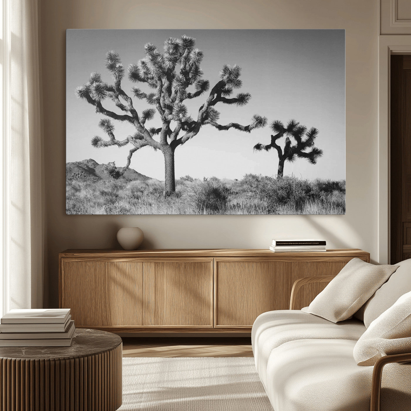 93692513-MGV-CV-36X24-Joshua Tree Wall Art Canvas Print – Framed Monochrome Desert Minimalist Nature Scene Southwestern Artwork for Home Office