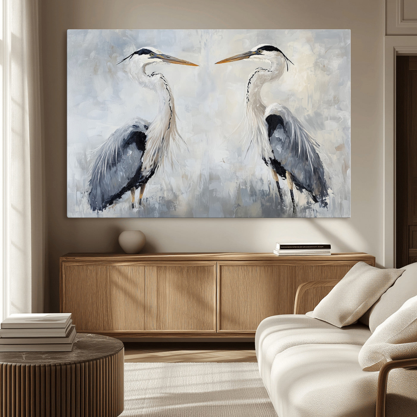 90806932-MGV-CV-36X24-Heron Wall Art Canvas Print – Framed Bird Nature Inspired Coastal Minimalist Wildlife Artwork for Home Office