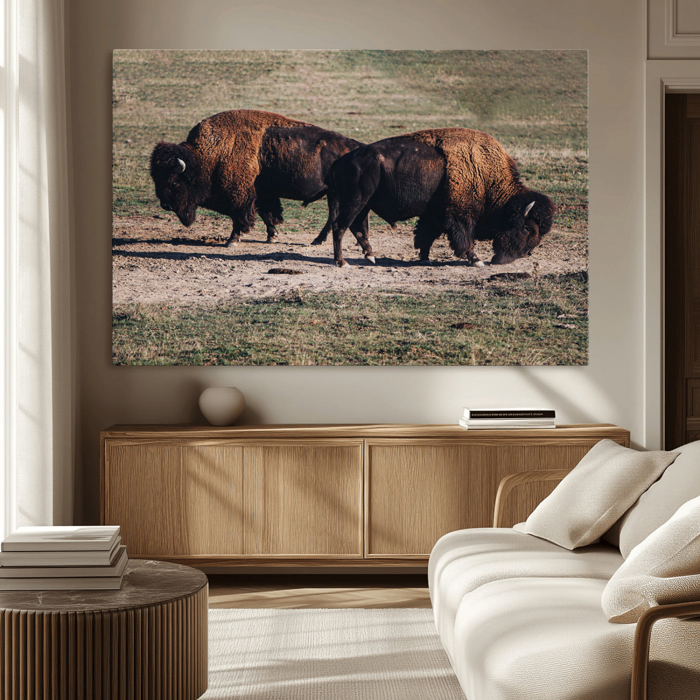 58141885-MGV-CV-36X24-Bison Wall Art Canvas Print – Framed Western Wildlife Modern Ranch Rustic Nature Scene Artwork for Home Office