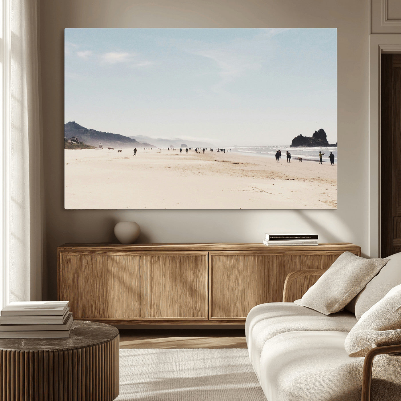 28307820-MGV-CV-36X24-Minimalist Beach Wall Art Canvas Print – Framed Coastal Serenity Soft Sand Nature Scene Artwork for Home Office