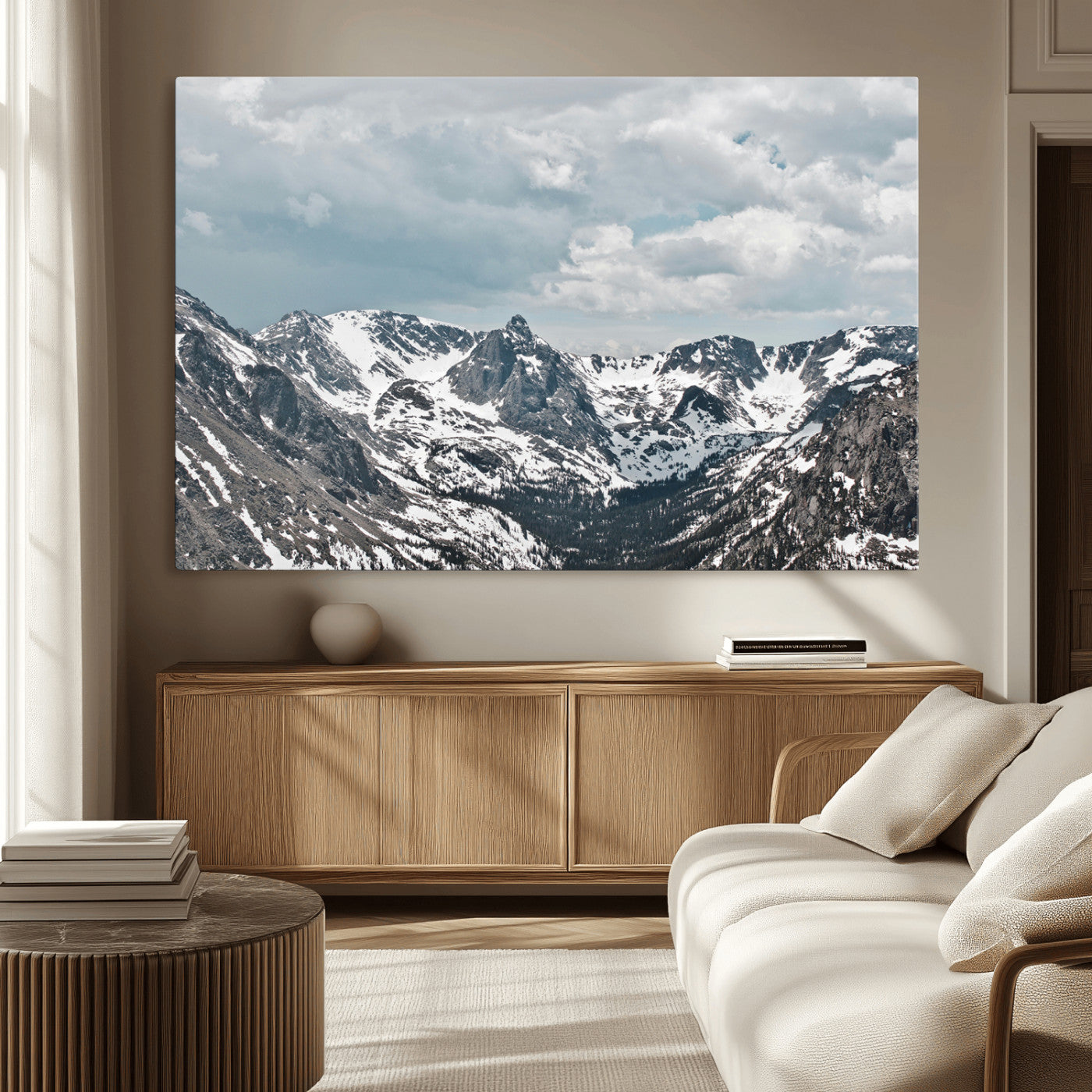 94074619-MGV-CV-36X24-Snowy Peaks Wall Art Canvas Print – Alpine Wilderness Mountain Escape Winter Serenity Artwork for Home, Office