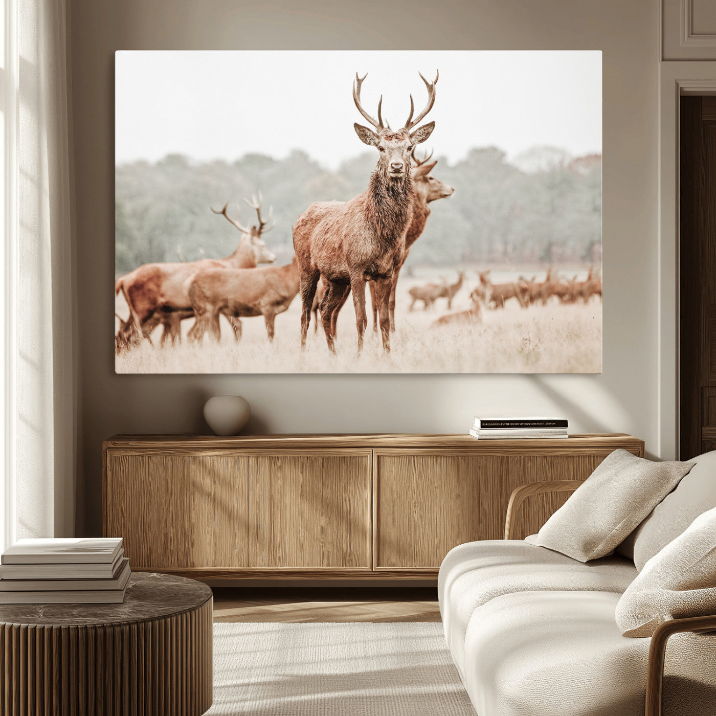 17659786-MGV-CV-36X24-Rustic Nature Wall Art Canvas Print – Stag Woodland Framed Wildlife Art Picture Print Perfect Lodge Decor