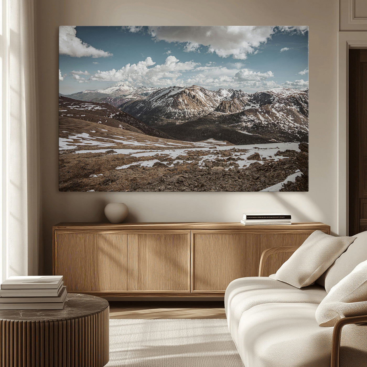 44565953-MGV-CV-36X24-Mountain Landscape Wall Art Canvas Print – Framed Snowy Peaks Rugged Highlands Nature Scene Artwork for Home Office