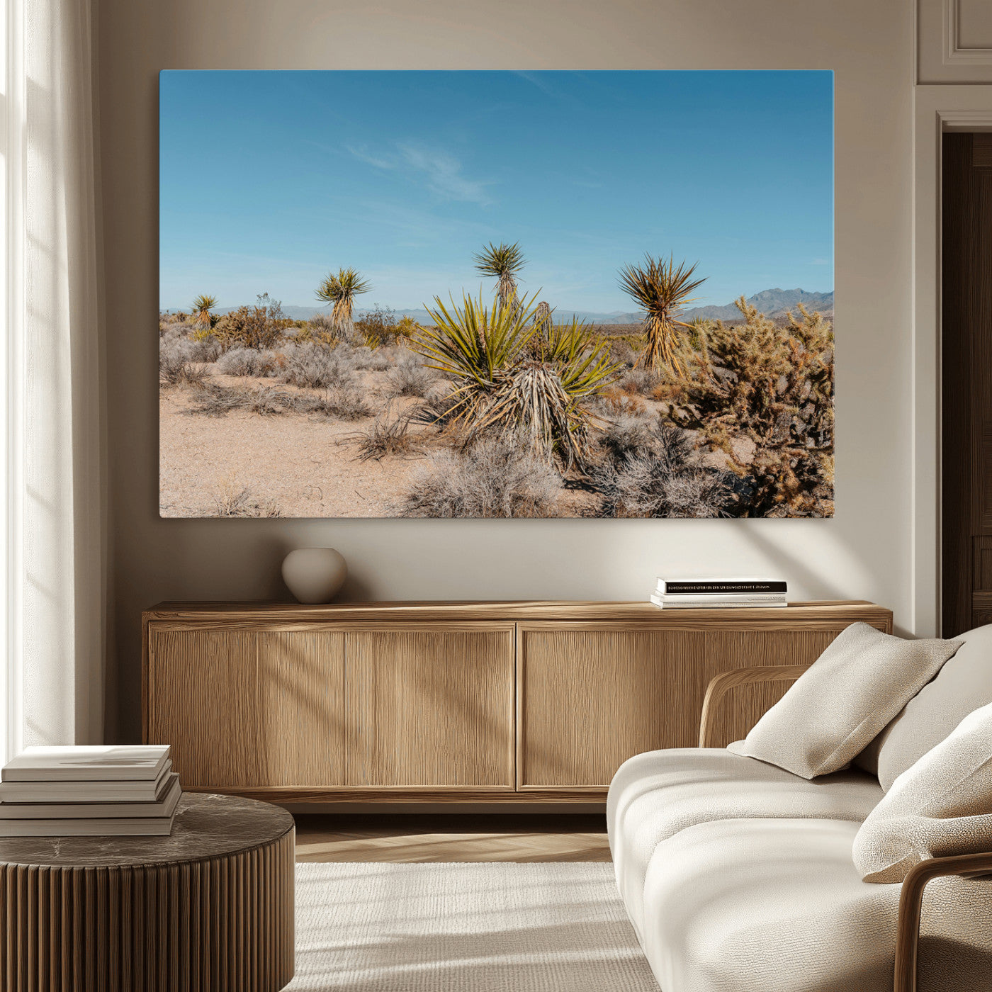 35156165-MGV-CV-36X24-Joshua Tree Wall Art Canvas Print – Framed Desert Landscape Warm Earth Tones Southwestern Minimalist Artwork for Home, Office