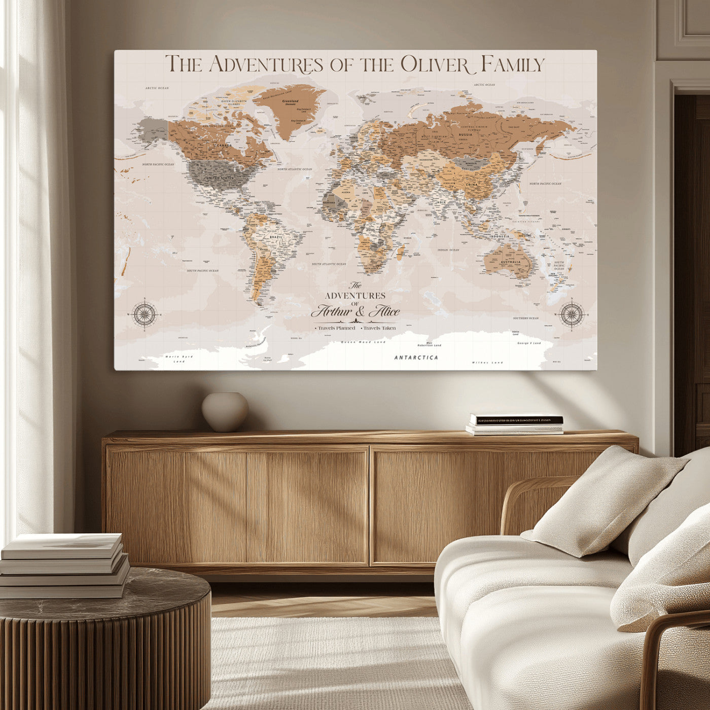 -Personalized Push Pin World Map Canvas – Custom Framed Travel Tracker Wall Art, Large Adventure Map with Pins for Home, Office