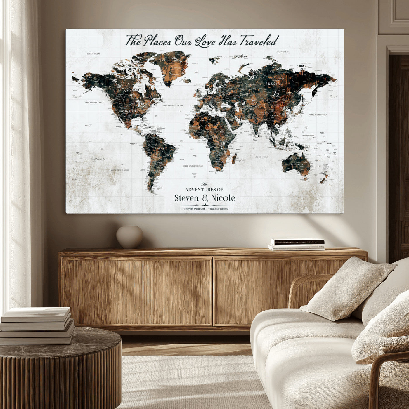 -Personalized Push Pin World Map Canvas – Custom Framed Travel Tracker Wall Art, Large Adventure Map with Pins for Home, Office