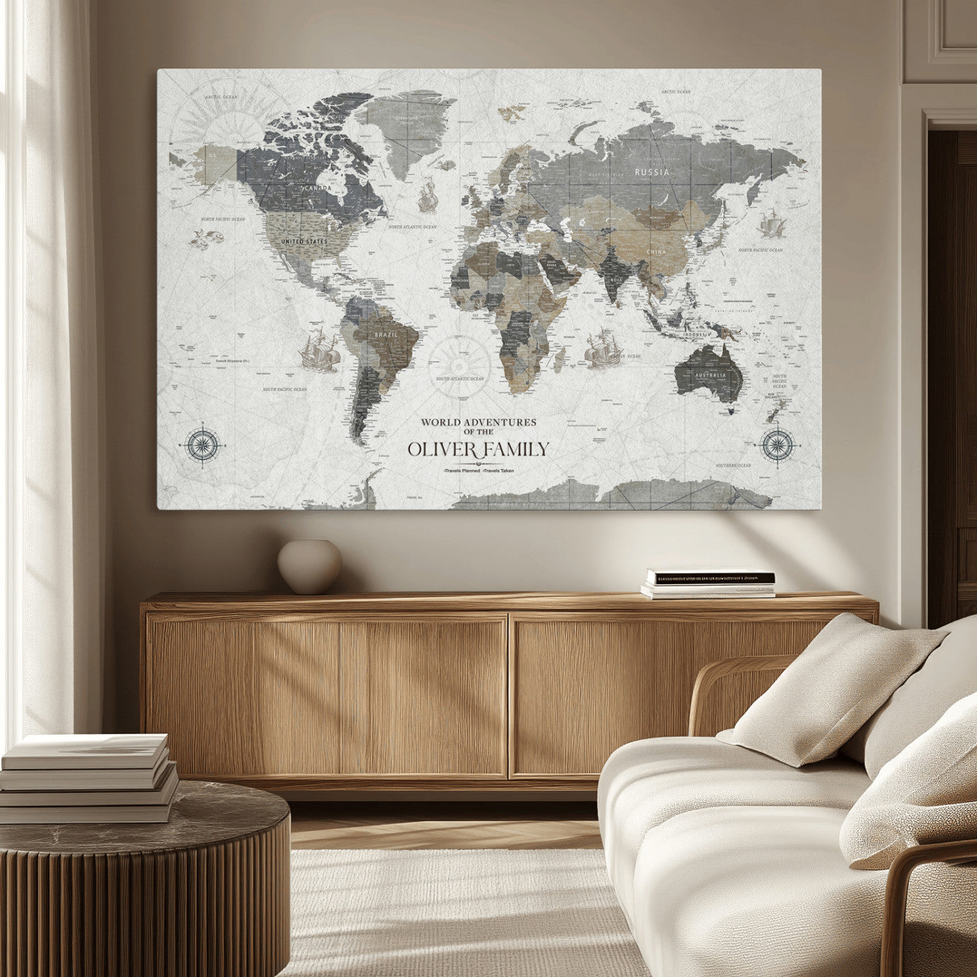 -Personalized Push Pin World Map Canvas – Custom Framed Travel Tracker Wall Art with Pins, for Study, Living Room, or Office