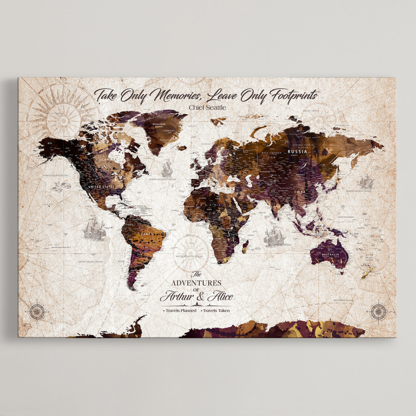 -Personalized World Map Canvas – Custom Framed Push Pin Travel Tracker, Elegant Wall Art Gift for Couples for Home, Office