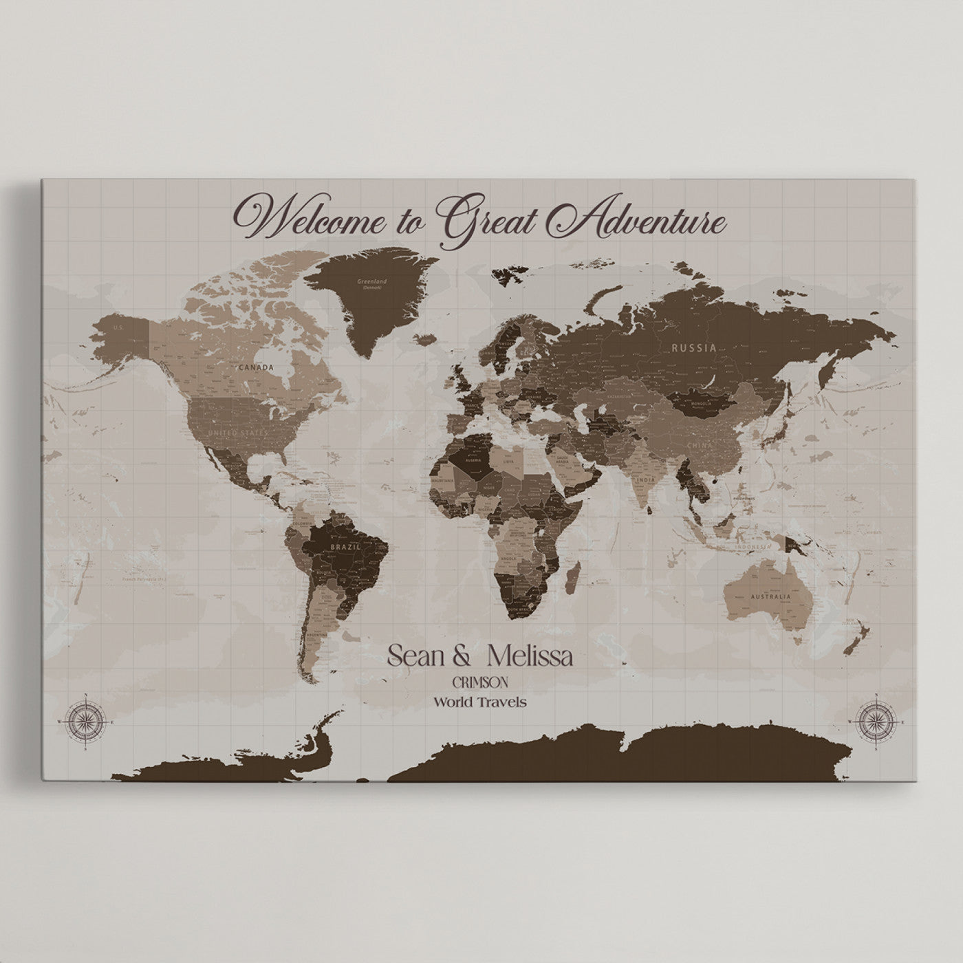 -Personalized World Map Canvas Custom Framed Push Pin Travel Tracker Modern Minimalist Wall Art Gift Couples for Home, Office