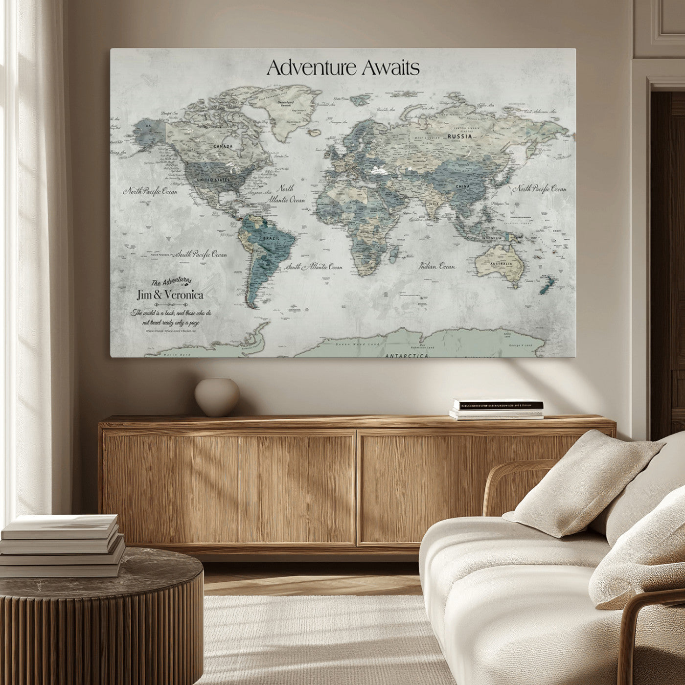 -Personalized Push Pin World Map Canvas Print – Custom Adventure Travel Map Framed Wall Art Gift for home, office