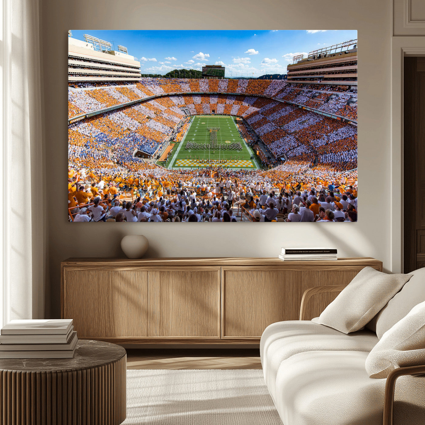 77097951-MGV-CV-36X24 - Tennessee Neyland Stadium Wall Art – Checkerboard Game Day Panoramic Canvas Print, College Football Decor for Home, Office, or Man Cave