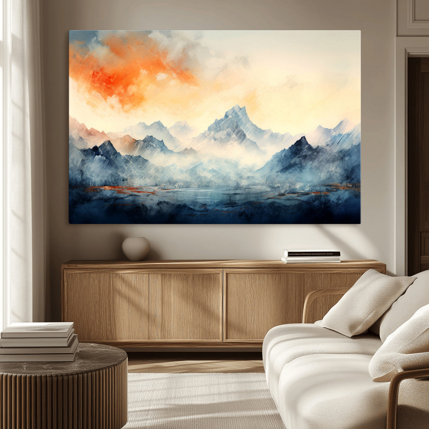 WRM1005-MGV-CV-36X24-Warm Clouds Abstract Mountain Wall Art Canvas Print