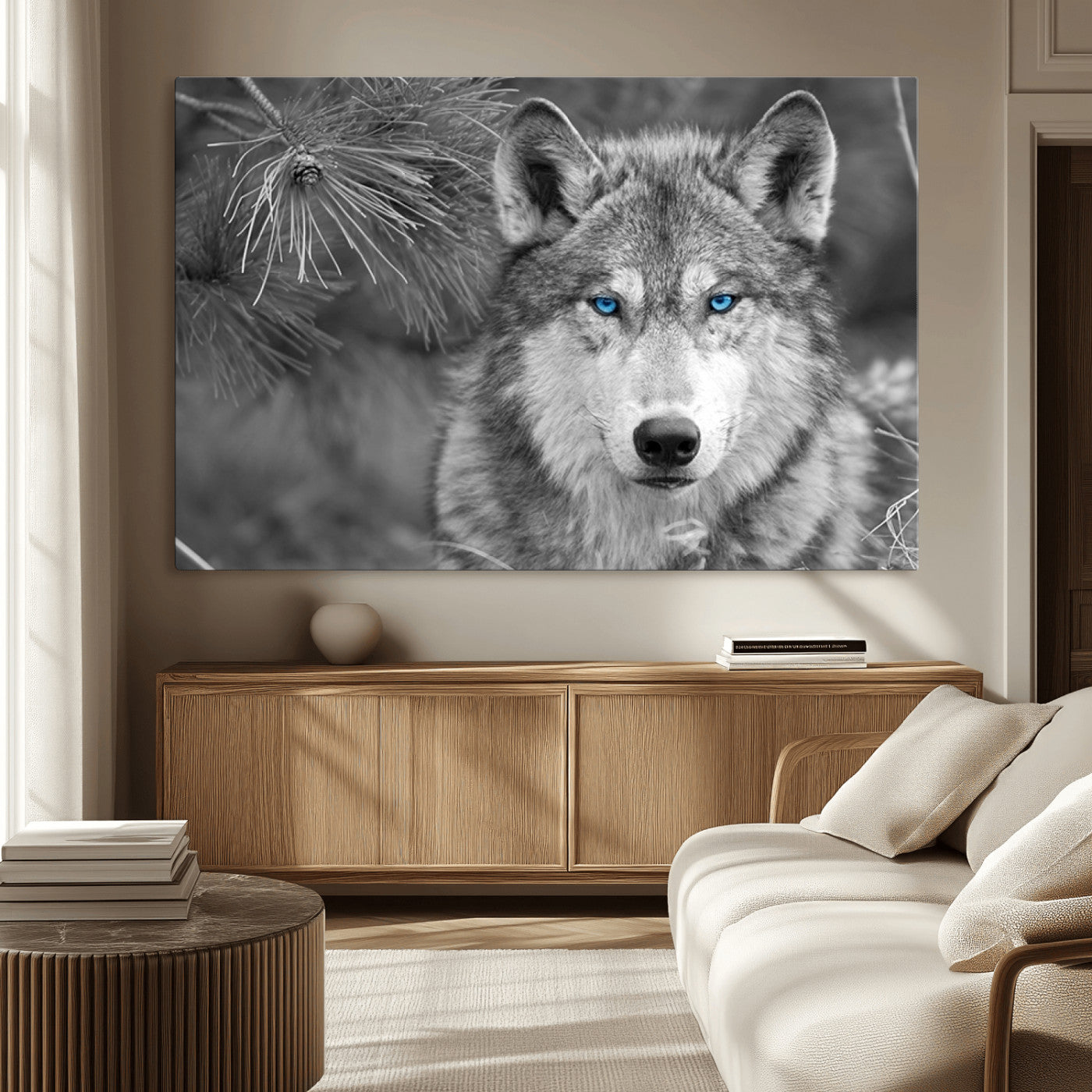 -Wild Wolf Blue Eye Wall Art Canvas Print