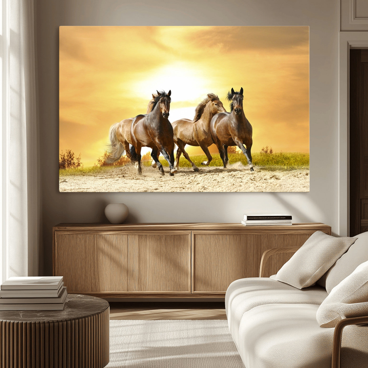 44763-MGV-CV-36X24-Wild Horses Wall Art Canvas Print – Framed Galloping Herd Animal Artwork for Home, Office, Living Room, Guest Room