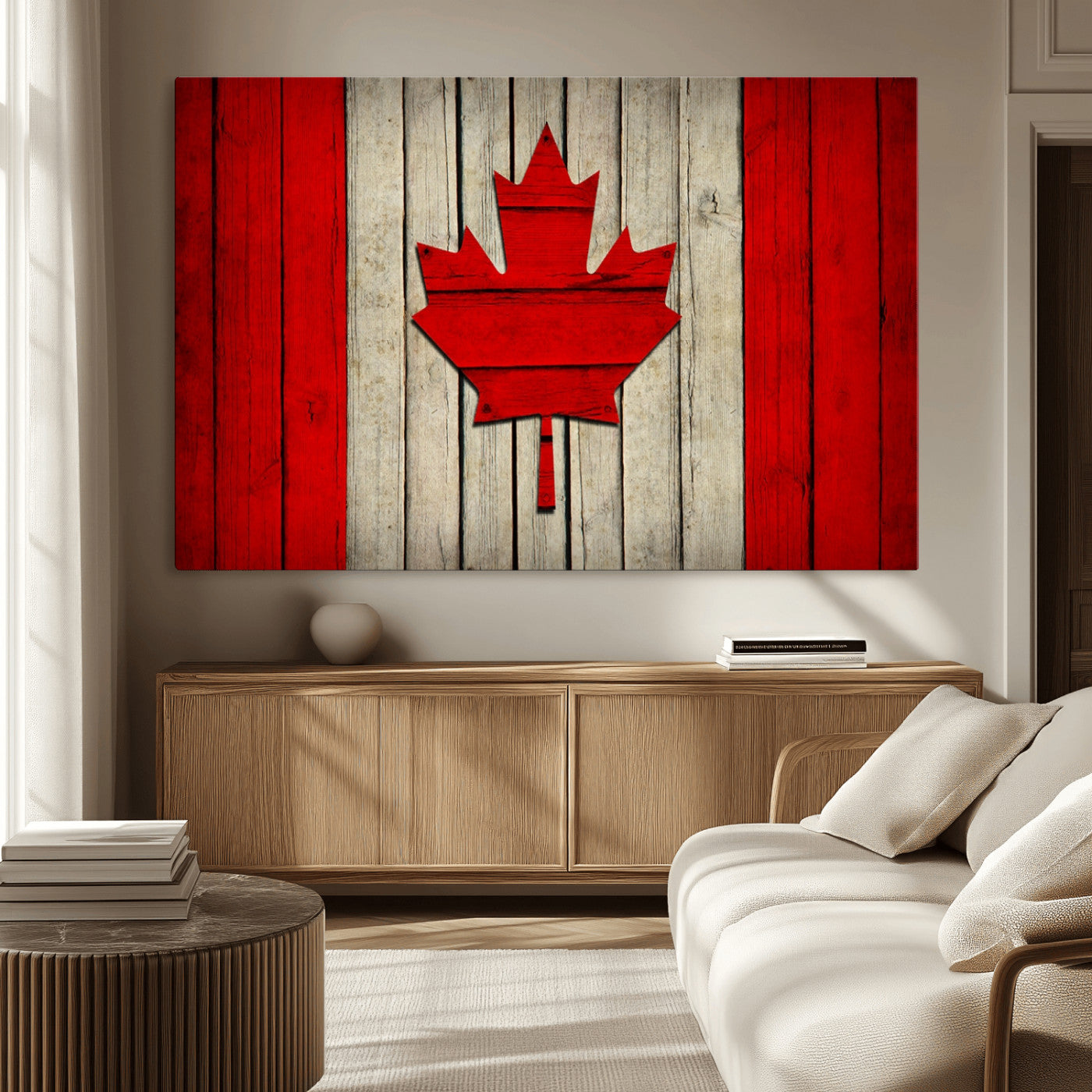 22674-MGV-CV-36X24-Rustic Canada Flag Wall Art – Framed Canadian Flag Canvas Print, Vintage Wood Texture Home or Office Decor