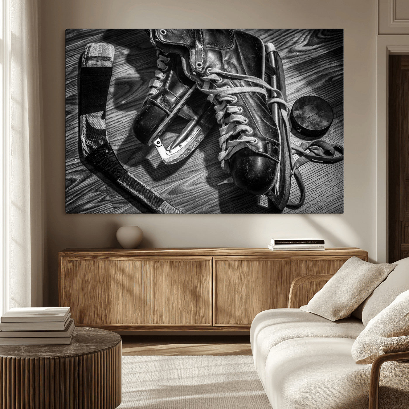 20553-MGV-CV-36X24-Old Pair of Mens Skates Wall Art Canvas, Men Skates Wall Art Print