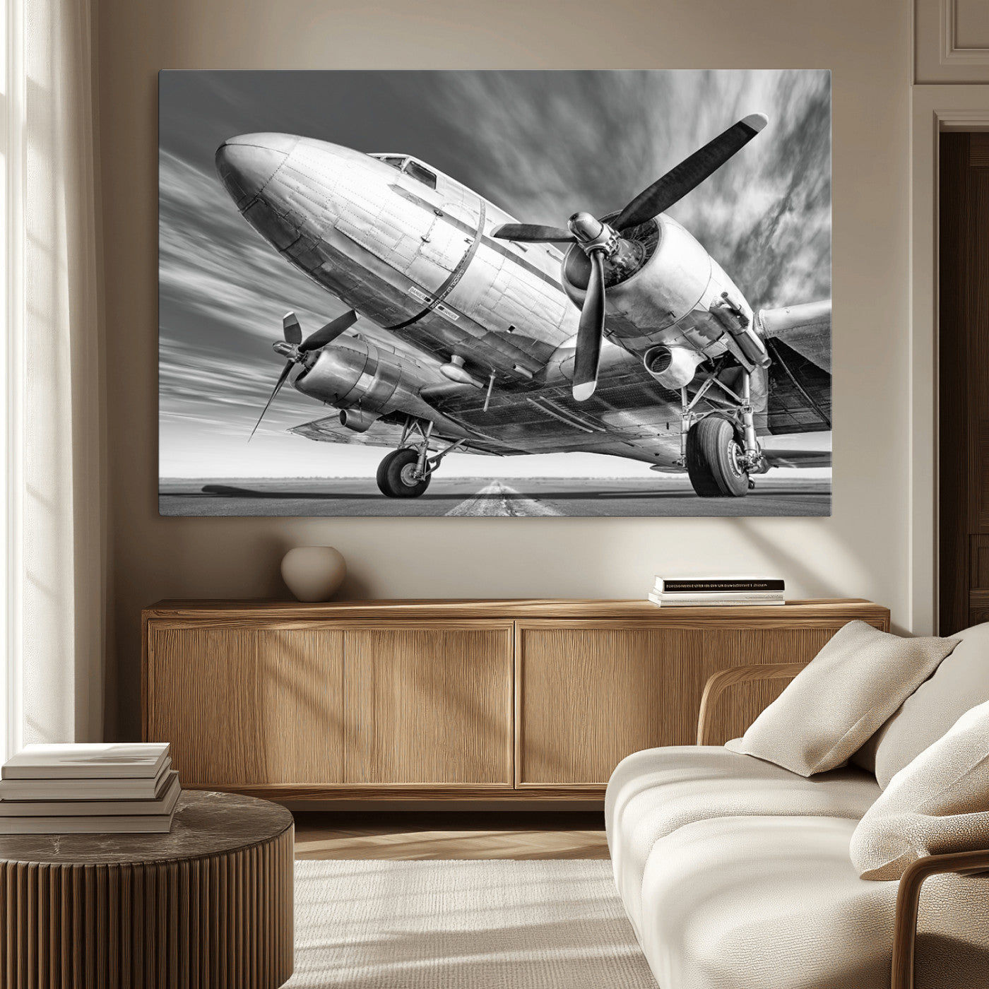 82744-MGV-CV-36X24-Vintage Airplane on Runway Canvas Print