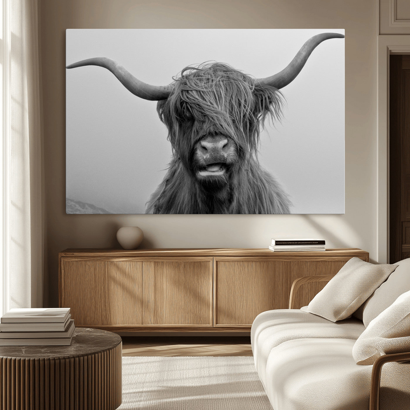 -Texas Cow Wall Art Canvas, Texas Longhorn Cattle Canvas Print