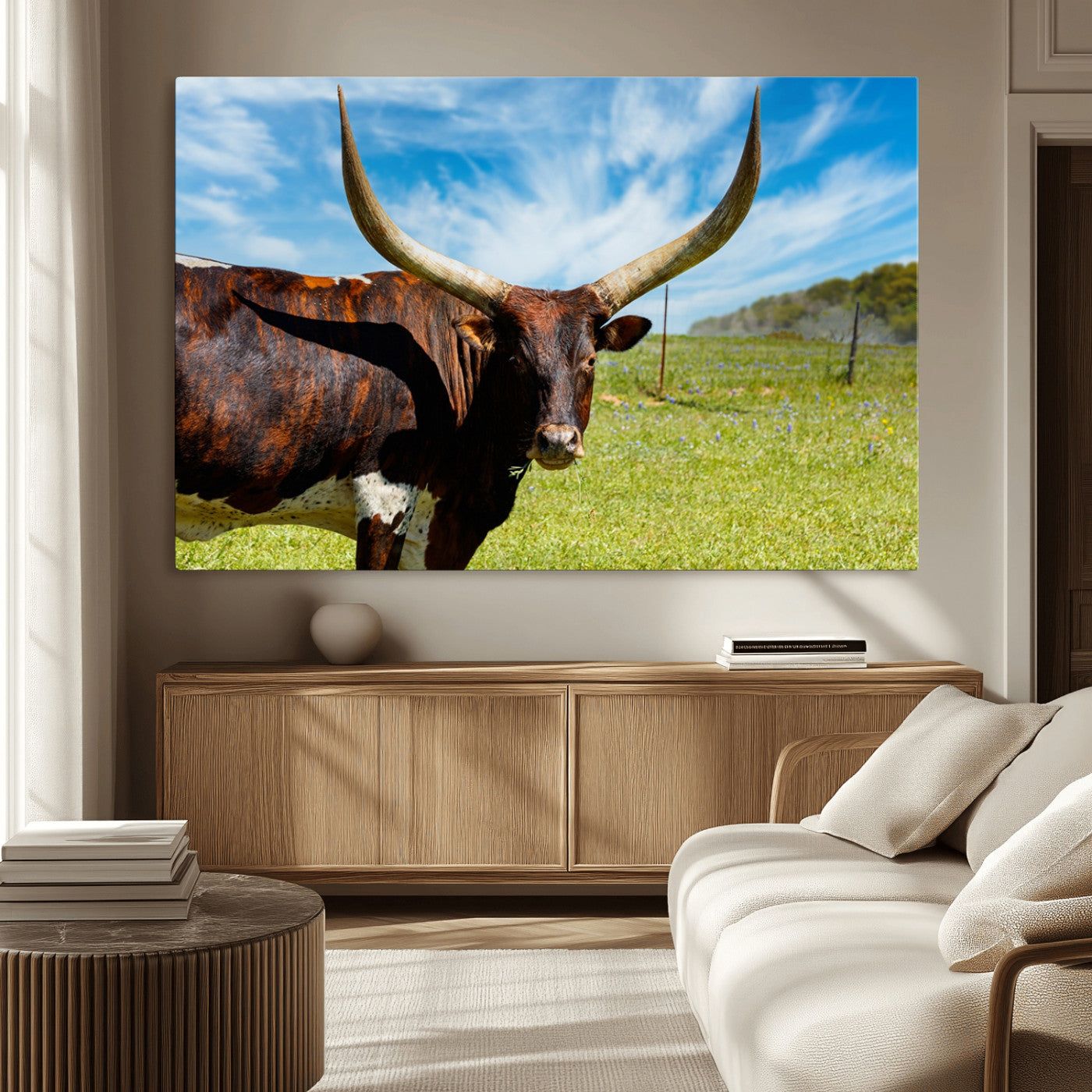 -Longhorn and Cow Wall Art, Country Cow Wall Decor Canvas Print