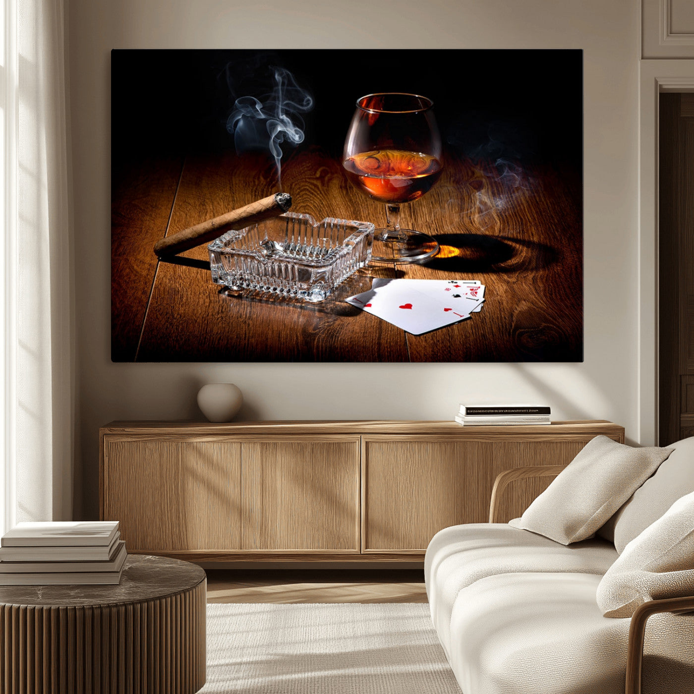 -Whiskey Cigar Wall Art Canvas Print Kitchen Wall