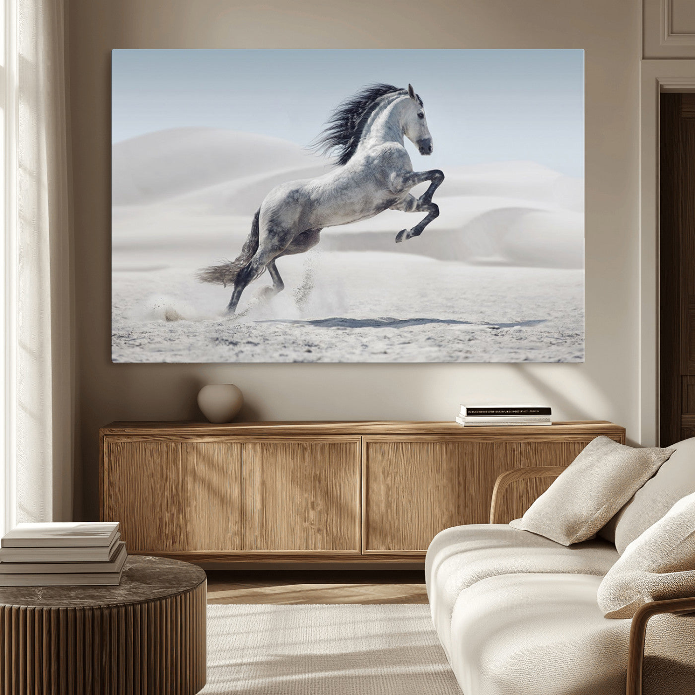 -Prancing Horse Desert Large Wall Art Canvas Print – Majestic Horse Animal Artwork for Home, Office, Living Room
