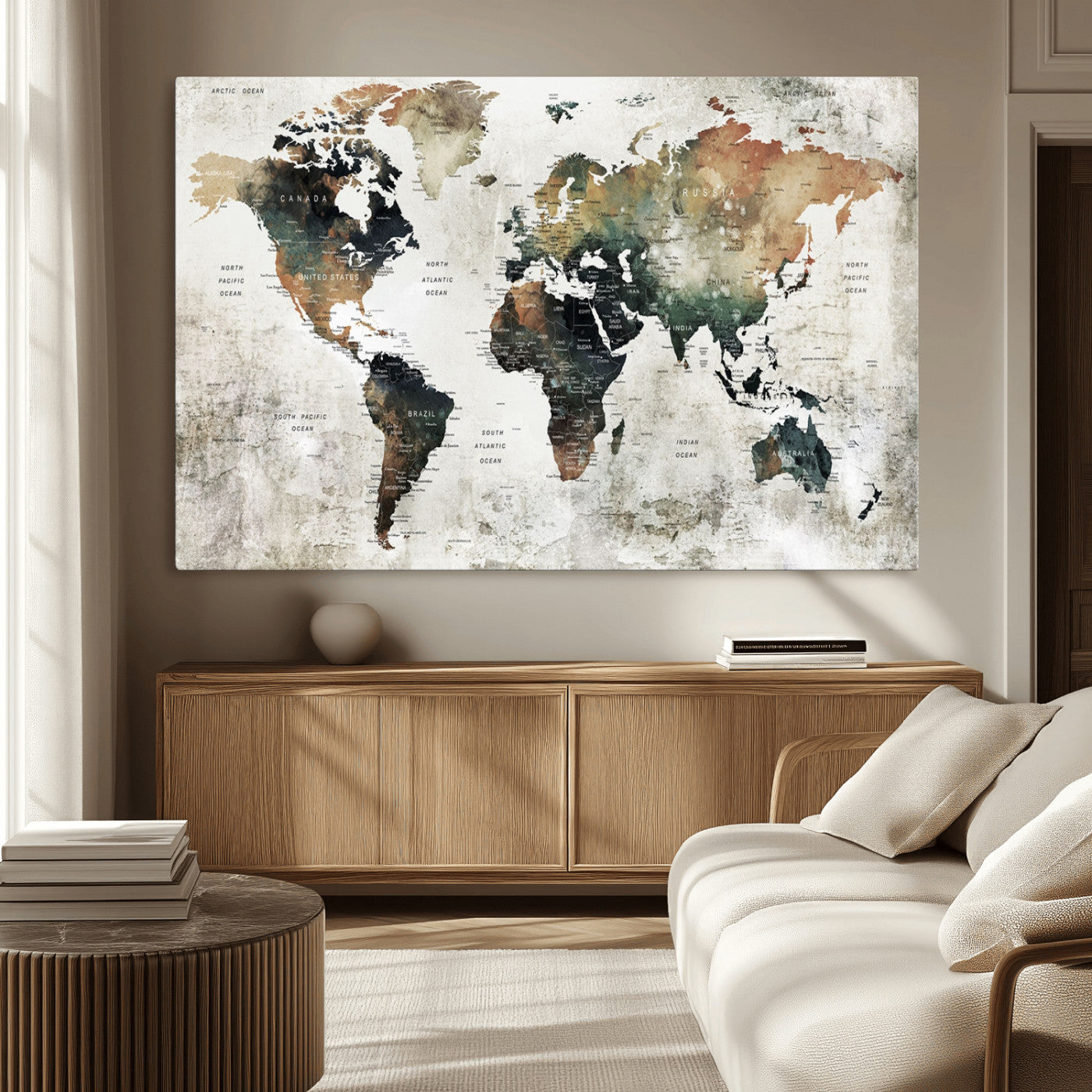 19444-MGV-CV-36X24-Push Pin World Map Canvas Print – Travel Tracker Wall Art for Couples, Perfect Anniversary Gift for Home or Office Decor