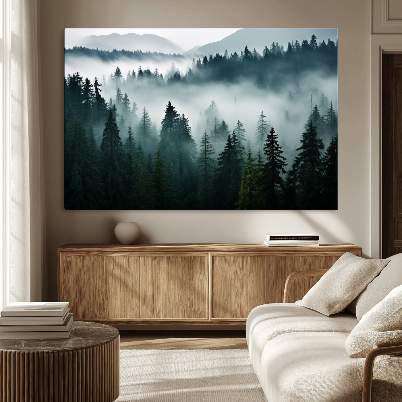 -Captivating Misty Forest Wall Art Canvas, Premium Canvas Print a Foggy and Serene Atmosphere