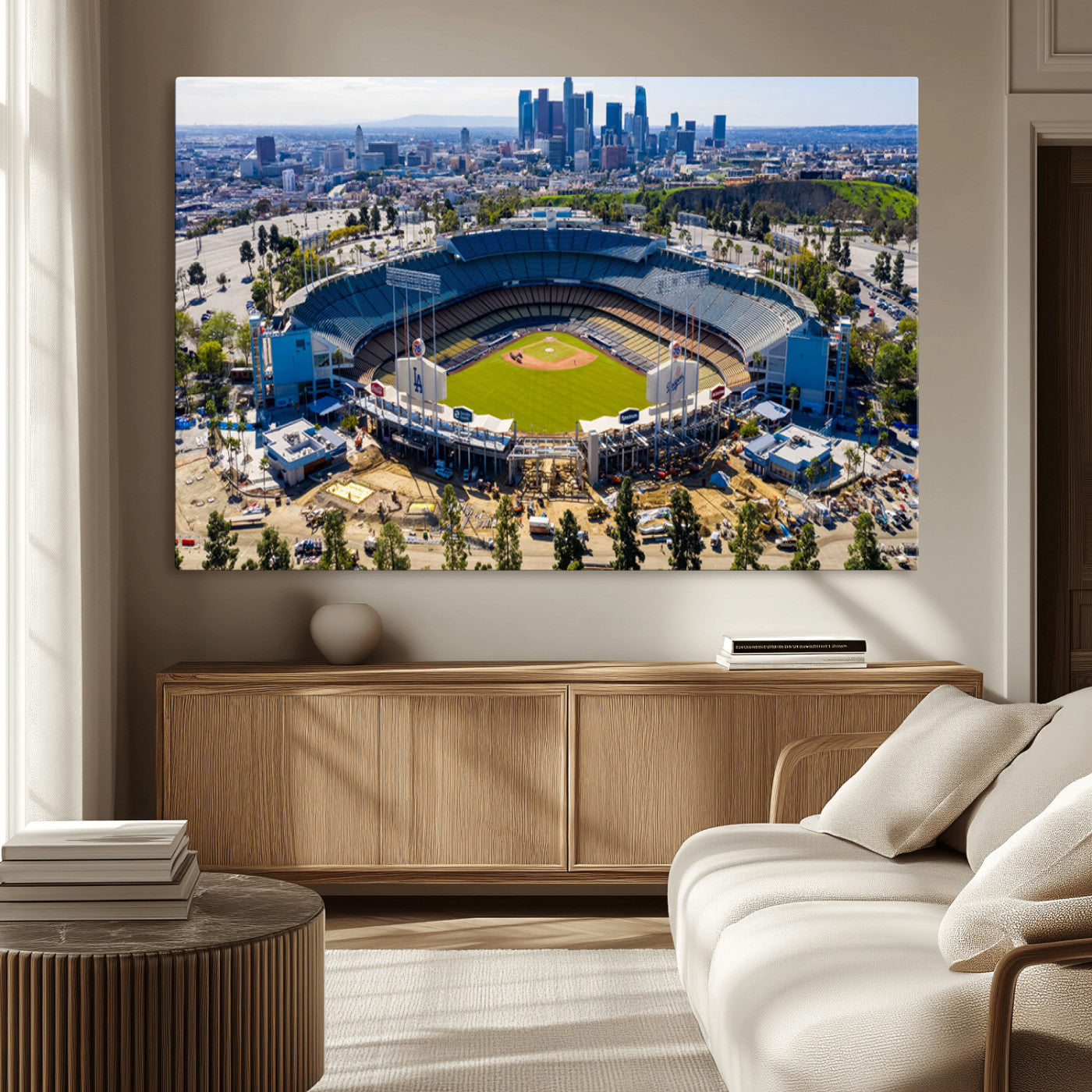 58596-MGV-CV-36X24-Los Angeles Dodgers Dodger Stadium Wall Art Canvas Print - MLB Baseball Stadium, Framed Los Angeles