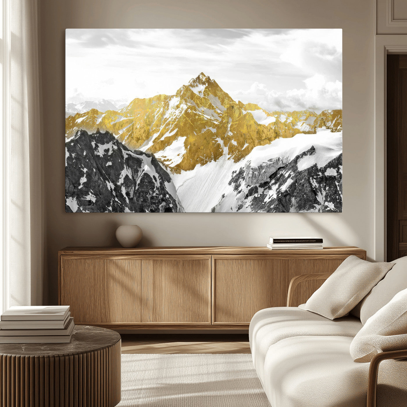 32102-MGV-CV-36X24-Gold Abstract Mountains Wall Art Print on Canvas, Nature Wall Art Print,