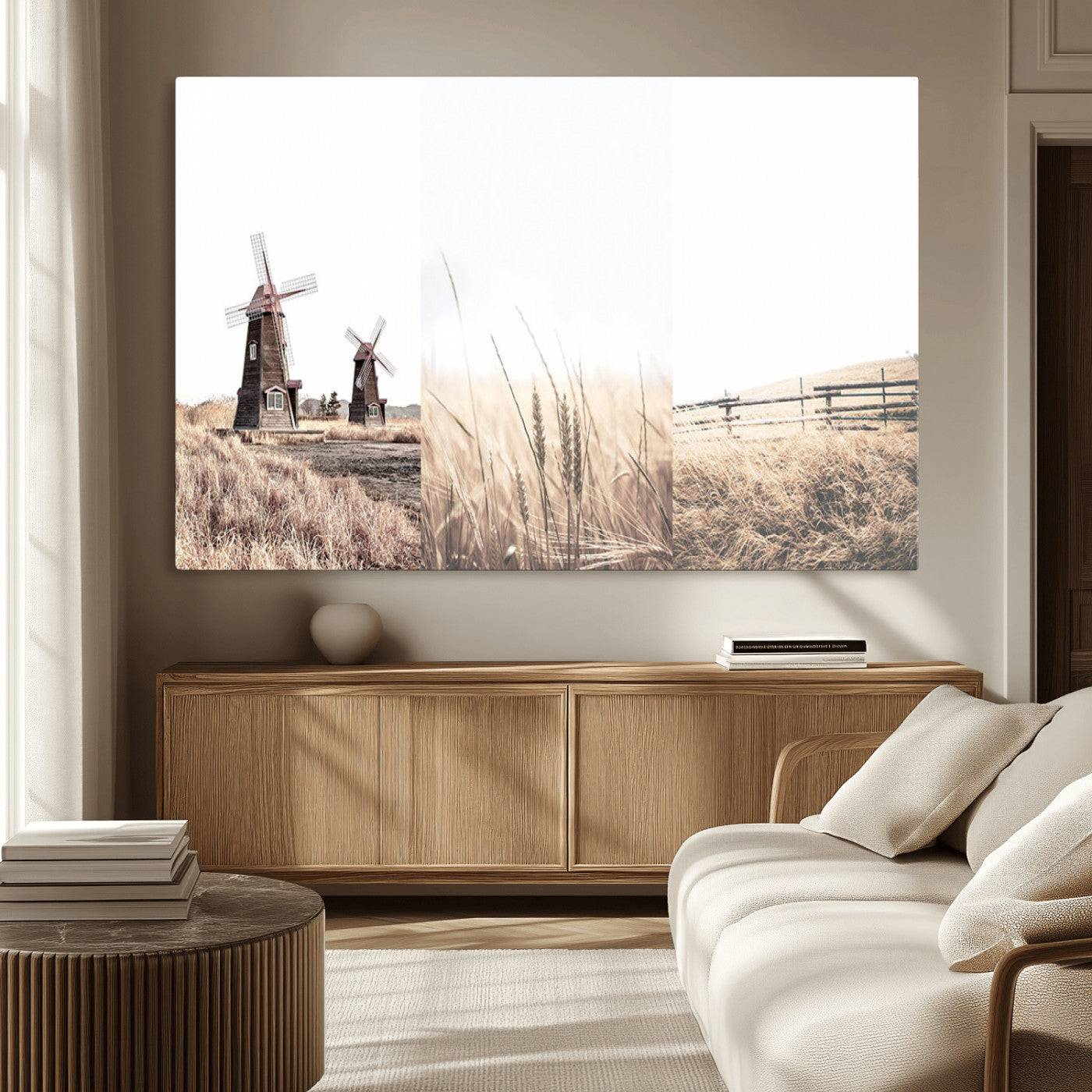 56649-MGV-CV-36X24-Farm Prints Set, Set of 3 Farmhouse Wall Art, Country House Decor, Barn Print, Wheat Print,