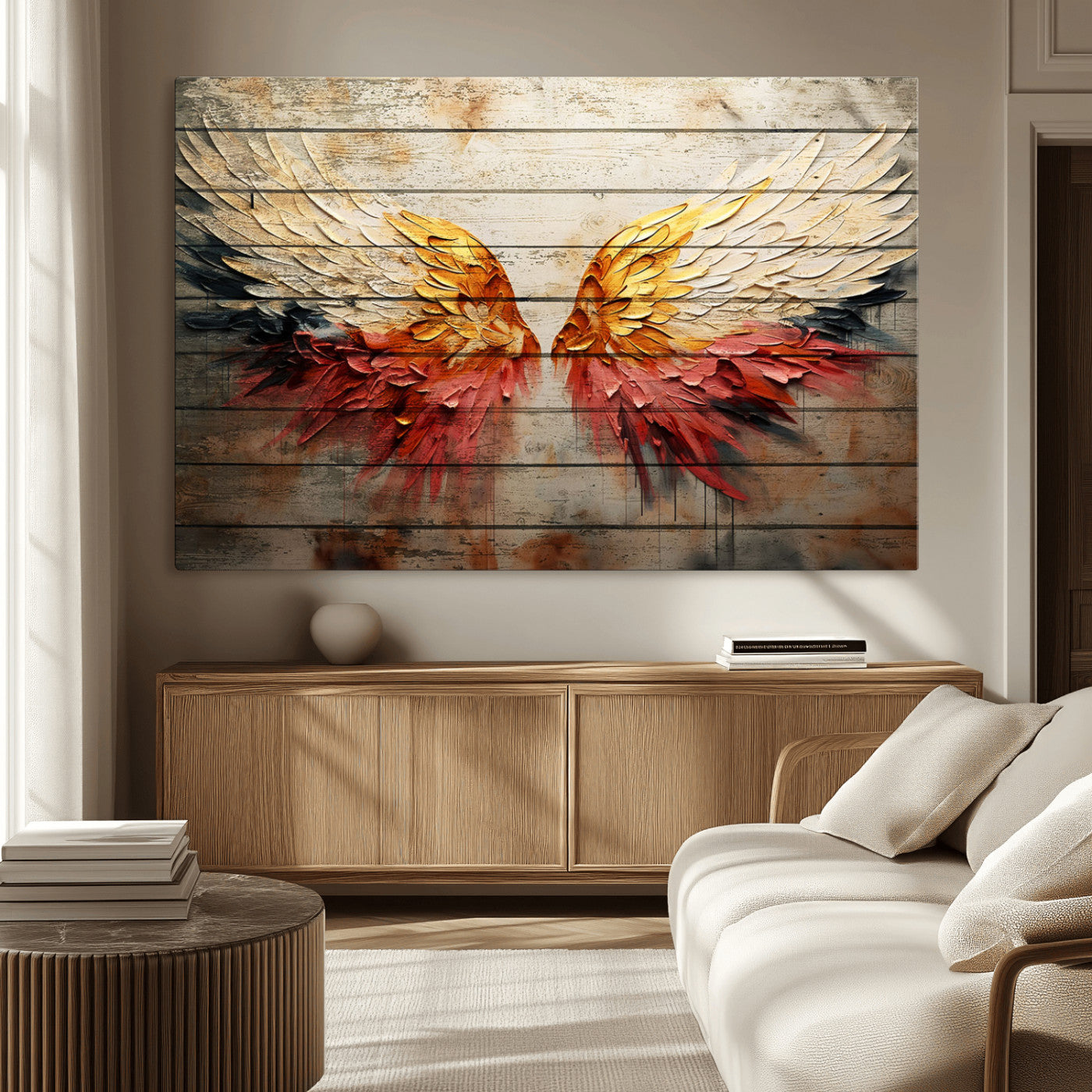 19244-MGV-CV-36X24-Abstract Angel Wings Canvas Wall Art – Framed and Ready to Hang Modern Angelic Wings Decor for