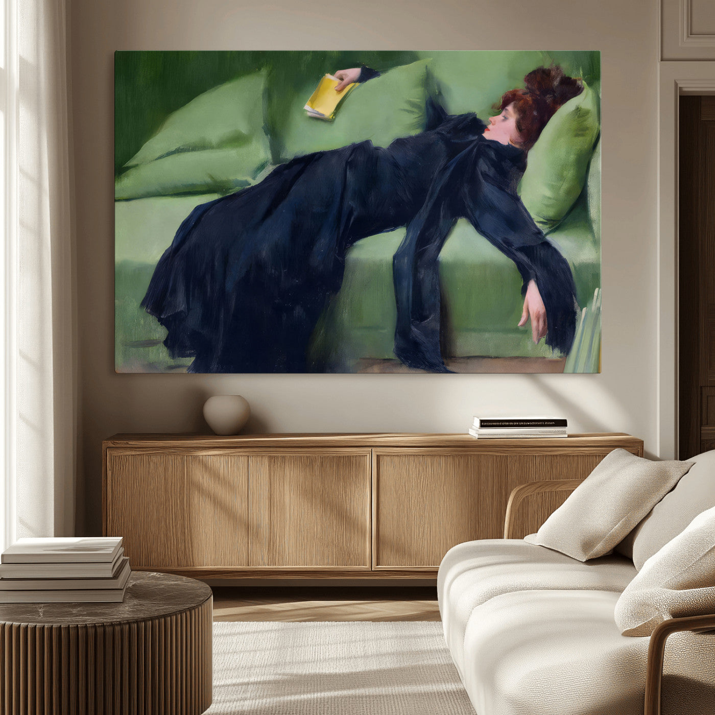 17725-MGV-CV-36X24-Decadent Girl by Ramon Casas Wall Art Canvas Print, Framed Decadent Girl Canvas Print