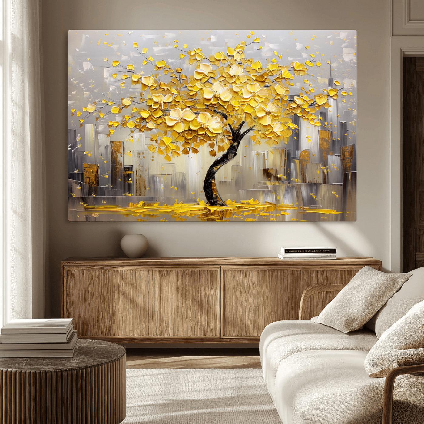 45538-MGV-CV-36X24-Golden Tree Canvas Print | Abstract Wall Art for Modern Homes | Ready to Hang Framed Artwork