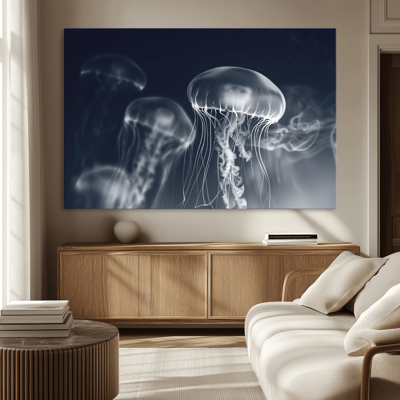 -Jellyfish Wall Art Canvas Print, Modern Abstract Jellyfish Wall Decor